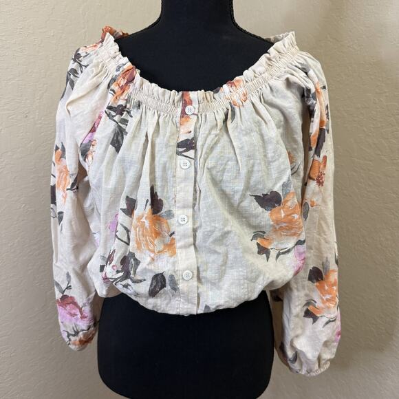 By Together Floral Puff Sleeve Off Shoulder Blouse RJ2584 USA Cotton Rayon - Picture 1 of 5